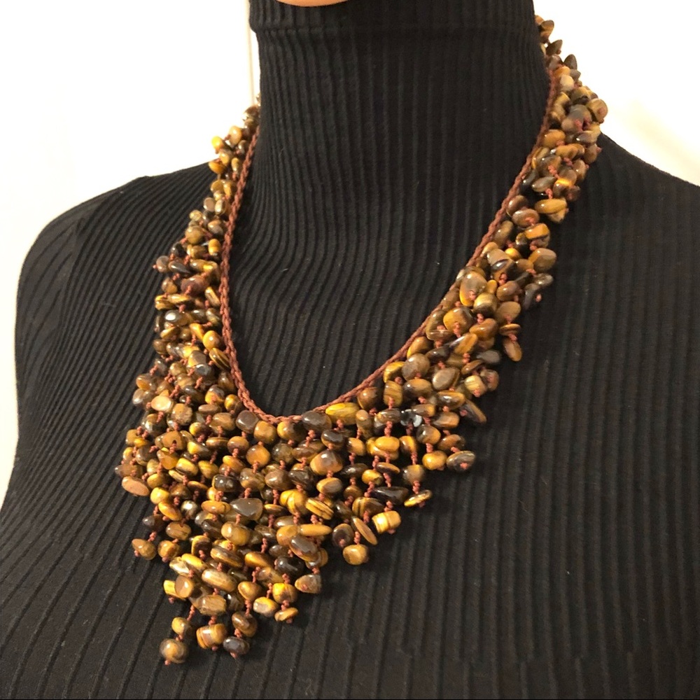Host pick 🎉🎉 Tiger’s Eye Cascade Bib Knotted Necklace 19” - Picture 3 of 12